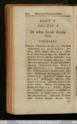 Sectio I. De rebus Seculi deximi sexti.