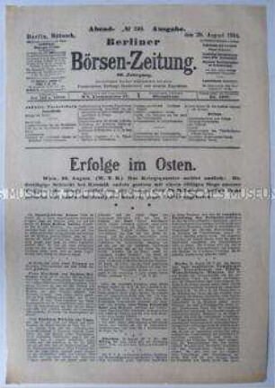 Titelblatt der "Berliner Börsen-Zeitung" zum Kriegsgeschehen an der Ostfront