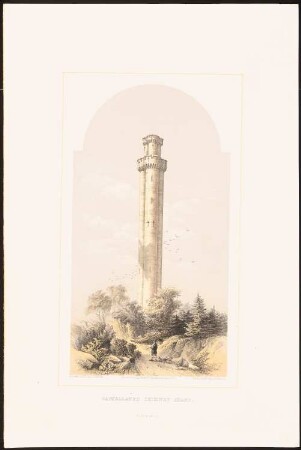 Castellated chimney shaft: Perspektivische Ansicht (aus: Designs for Tall Chimney Shafts, 1858)