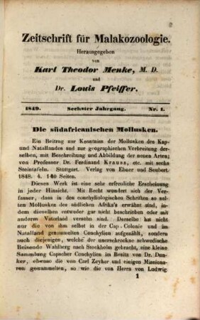 Zeitschrift für Malakozoologie, 6. 1849 (1850)