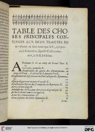 Table des choses principales contenues aux deux traictes de ce volume […]
