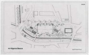 Mehrzweckhalle und Bürgerhaus Bensheim (nicht realisiert), 2. Preis – Grundriss EG. Bensheim/Hessen