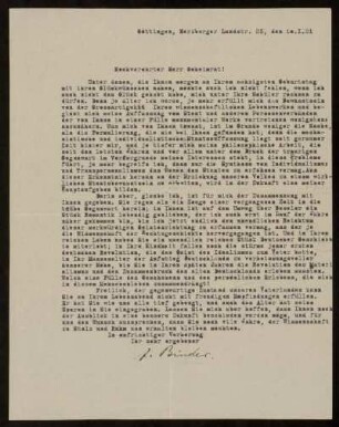 Brief von Julius Binder an Otto von Gierke, Göttingen, 10.1.1921