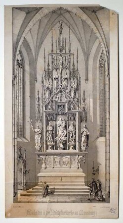 Lithographie eines Hochaltars in der Stadtpfarrkirche zu Moosburg