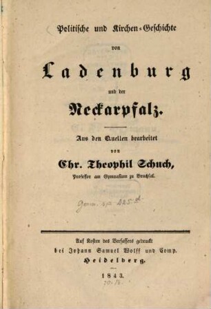 Politische und Kirchengeschichte von Ladenburg und der Neckarpfalz