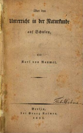 Über den Unterricht in der Naturkunde auf Schulen