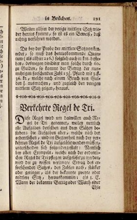 Verkehrte Regel de Tri. - Probe über die verkehrte Regel de Tri.