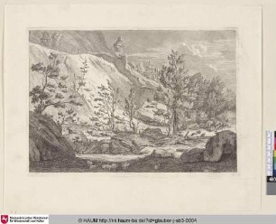 [Landschaft mit Männern auf einer Bergstraße; Landscape with men on a mountain road]