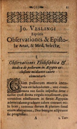 Ioh. Veslingi Observationes anatomicae et epistolae medicae