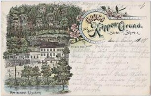 Bad Schandau-Krippen. Restaurant Elysium, kolorierte Ansichtskarte