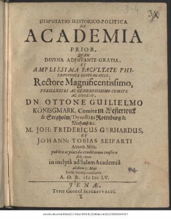 Disputatio Historico-Politica De Academia Prior