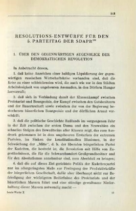 Resolutions-Entwürfe Für Den 5. Parteitag Der SDAPR