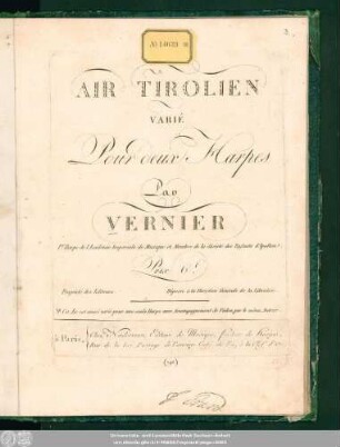 Air Tirolien Varié Pour deux Harpes