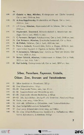 Silber, Porzellane, Fayencen, Kristalle, Gläser, Zinn, Bronzen und Verschiedenes (Nr. 81-203)