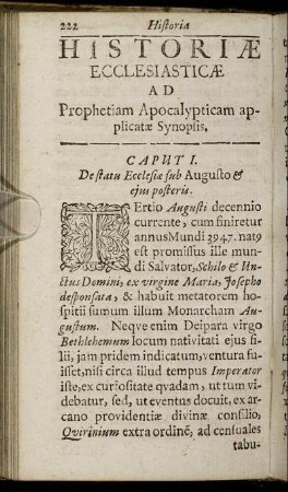 Historiæ Ecclesiasticæ Ad Prophetiam Apocalypticam applicatæ Synopsis.