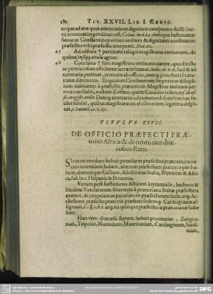 Titulus XXVII. De Officio Praefecti Praetorio Africae & de omni eius dioeceseos statu