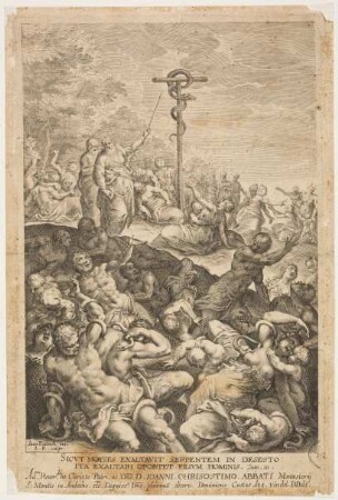 Moses deutet auf die eherne Schlange