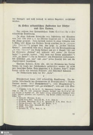 10. Erstes urkundliches Auftreten der Dörfer und ihre Namen