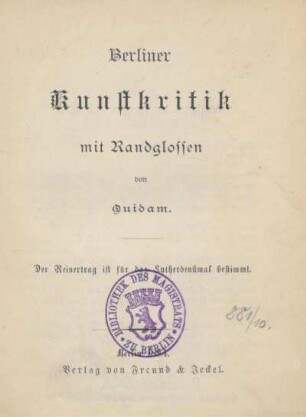 Berliner Kunstkritik mit Randglossen