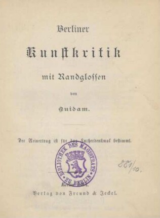 Berliner Kunstkritik mit Randglossen