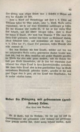 Ueber die Düngung mit gebranntem (geröstetem) Lehm.