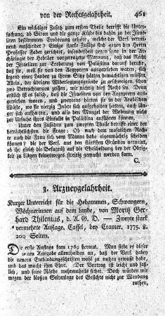Kurzer Unterricht für die Hebammen, Schwangern, Wöchnerinnen auf dem Lande. 2.verm.Aufl.