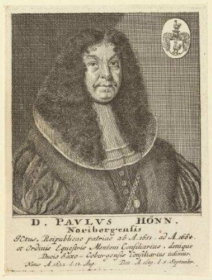 Paulus Hönn (Henn), Dr aus Nürnberg; geb. 14. August 1622; gest. 5. September 1689