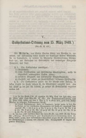 V. Subhastations-Ordnung vom 15. März 1869.