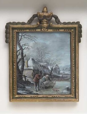 Gemälde: Dorfszene in Winterlandschaft