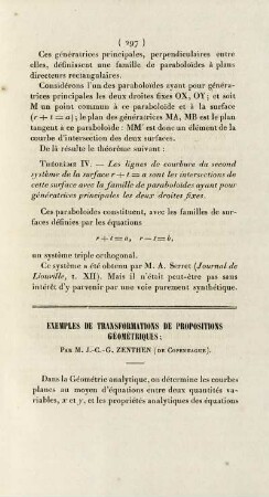 Exemples de transformations de propositions géométriques.
