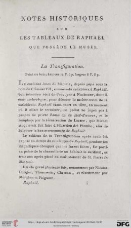 Notes historiques sur les tableaux de Raphaël que posséde le musée