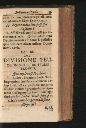 Cap. III. De Divisione Feudi, In Specie De Feudis Propriis.