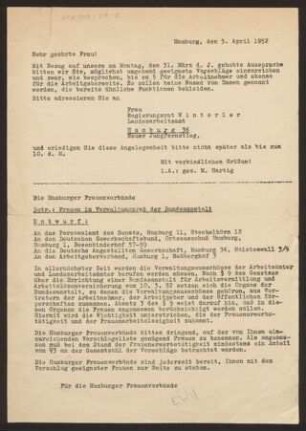 Brief von Margarete Hartig