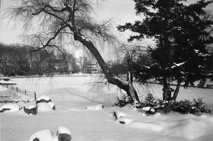 Stadtgarten im Winter nach stärkstem Schneefall seit 27 Jahren.