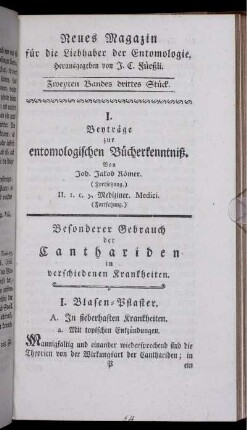 I. Beyträge zur entomologischen Bücherkenntniß.