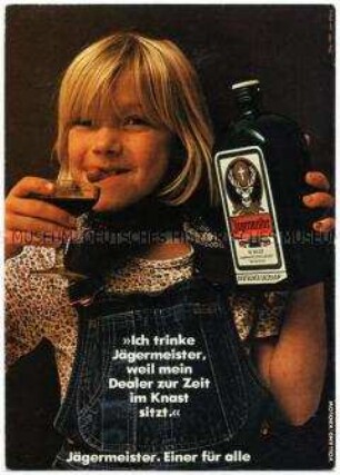 Satirische Postkarte zum Thema Werbung