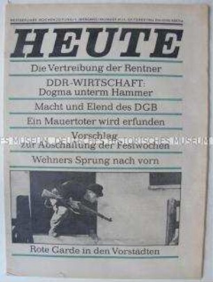 Erste Ausgabe ("Nullnummer") der West-Berliner Wochenzeitung "HEUTE" u.a. über den Alltag in der DDR
