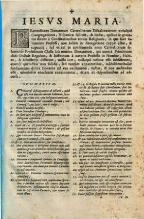 Praetensiones Donatorum Carmelitarum Discalceatorum utriusquè Congregationis, Hispanicae silicet, & Italiae ...