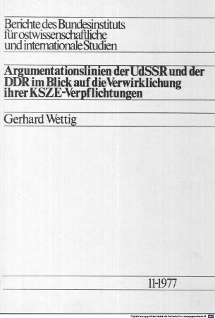 Argumentationslinien der UdSSR und der DDR im Blick auf die Verwirklichung ihrer KSZE-Verpflichtungen