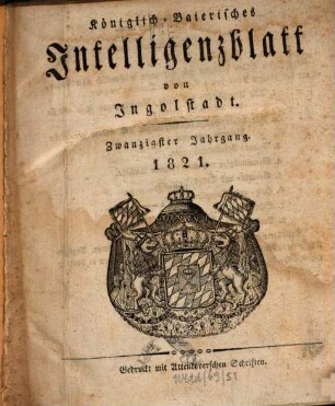 Königlich-baierisches Intelligenzblatt von Ingolstadt, 20. 1821