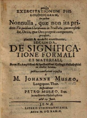 Exercitationum Philologicarum, in quibus Nonnulla, quae non ita pridem Vir quidam Clarissimus in Tractatu, quem inscribit, De iis, quae Deo propriè competunt, proposuit, placidè & modestè examinantur ..., 3.. De Significatione Propria Et Impropria