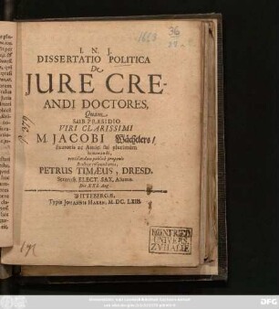 Dissertatio Politica De Iure Creandi Doctores