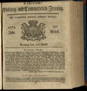 25tes Stueck, Montag den 22ten Junius 1772