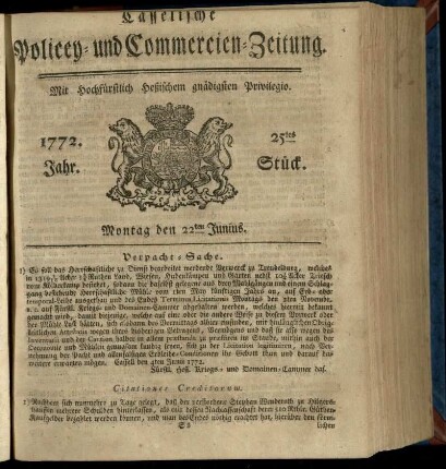 25tes Stueck, Montag den 22ten Junius 1772