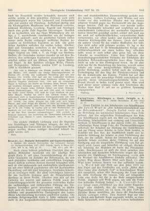 544-545 [Rezension] Zwingliana. Mitteilungen zur Geschichte Zwinglis und der Reformation. 1927, Nr. 1. (Bd. IV, Nr. 13.)