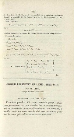 Concours d´agrégation aux lycées, année 1850.
