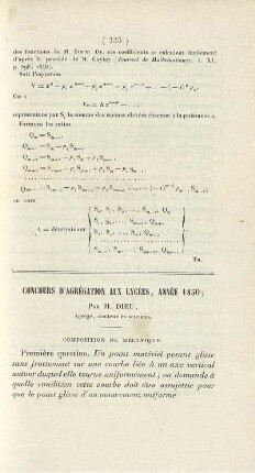 Concours d´agrégation aux lycées, année 1850.