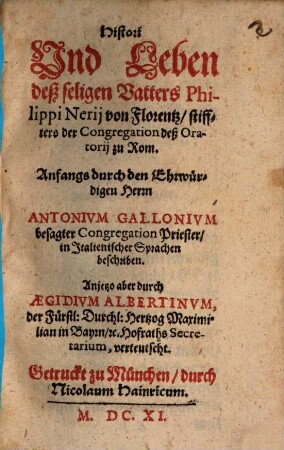 Histori und Leben des sel. Philippi Nerii