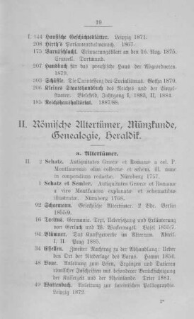 II. Römische Altertümer, Münzkunde, Genealogie, Heraldik