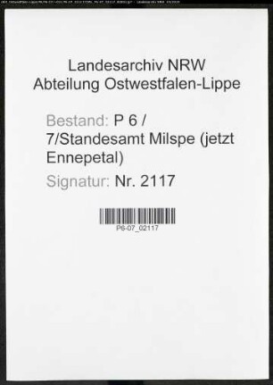 Namensverzeichnis Milspe (jetzt Ennepetal), Todesfälle